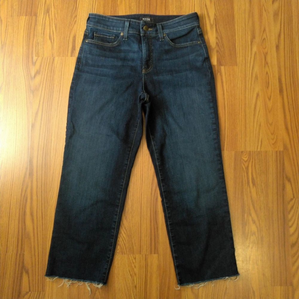 NYDJ Jenna Straight Ankle Jeans 8P Raw Hem Blue